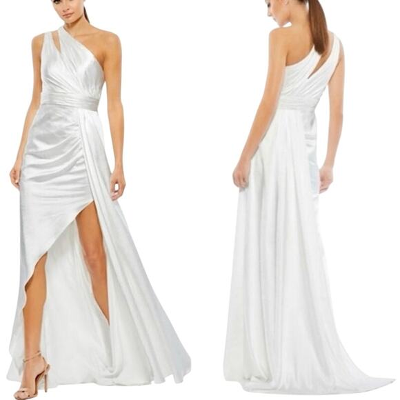 MAC DUGGAL 49006 One Shoulder Evening Gown in White Size 14 New w/ Tag MSRP $398 - Picture 1 of 6
